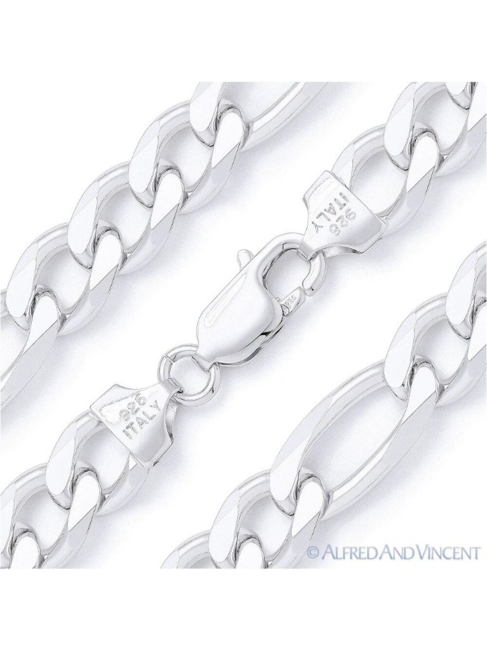 13mm Figaro / Figaroa Link Italian Chain Necklace in .925 Sterling Silver 20"
